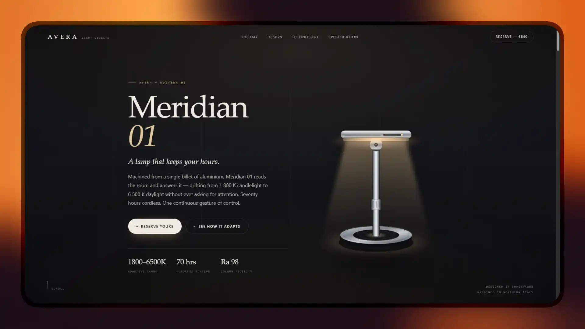 Avera Meridian 01 desk lamp product landing page
