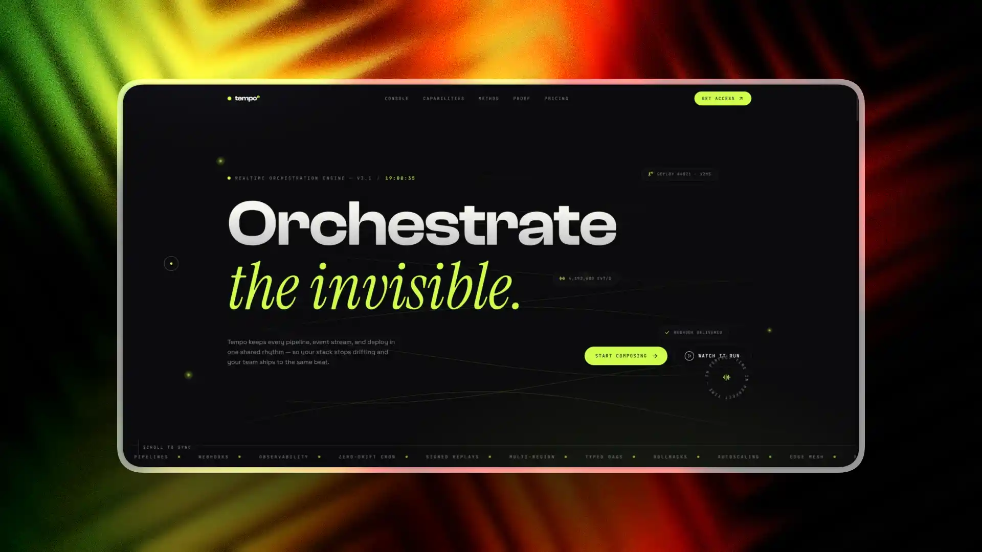 Tempo realtime orchestration engine landing page