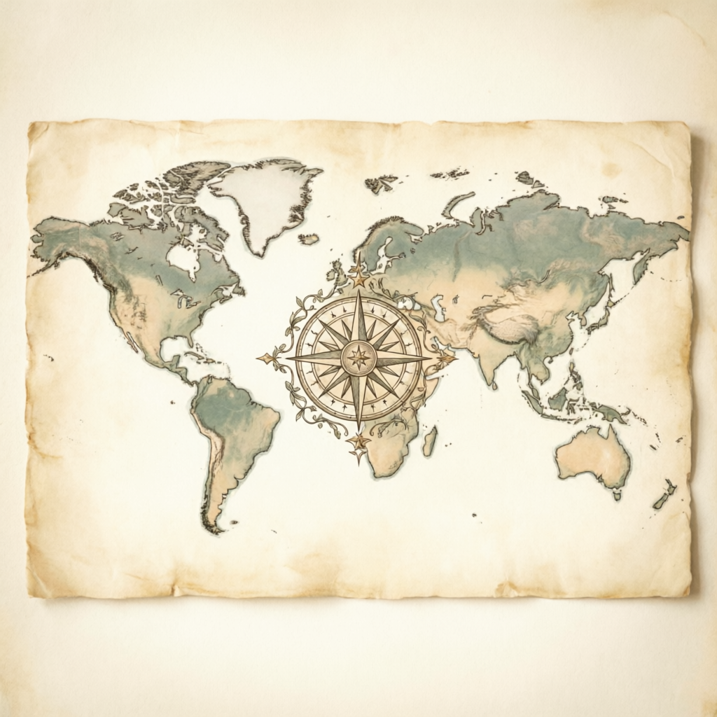 Vintage world map of tea origins