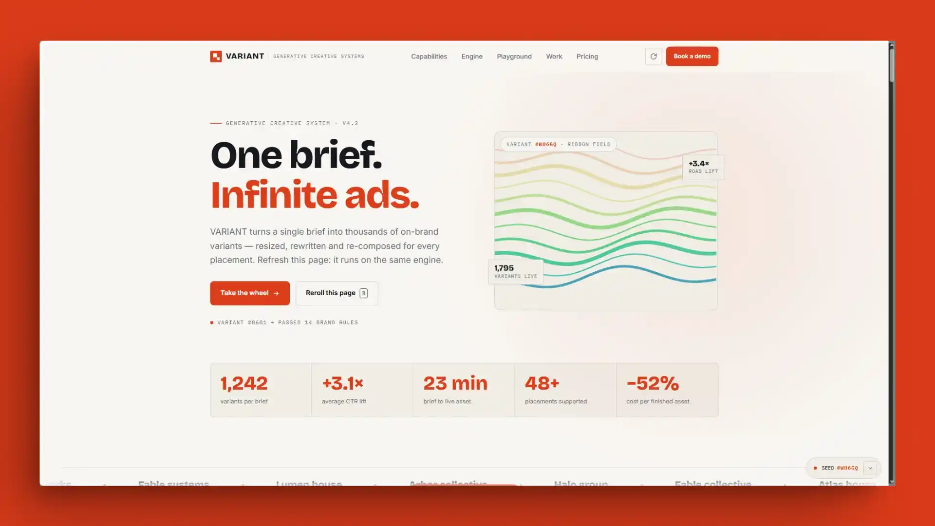 VARIANT generative creative systems landing page